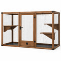 Jaula para gatos de madera y alambre galvanizado con estantes