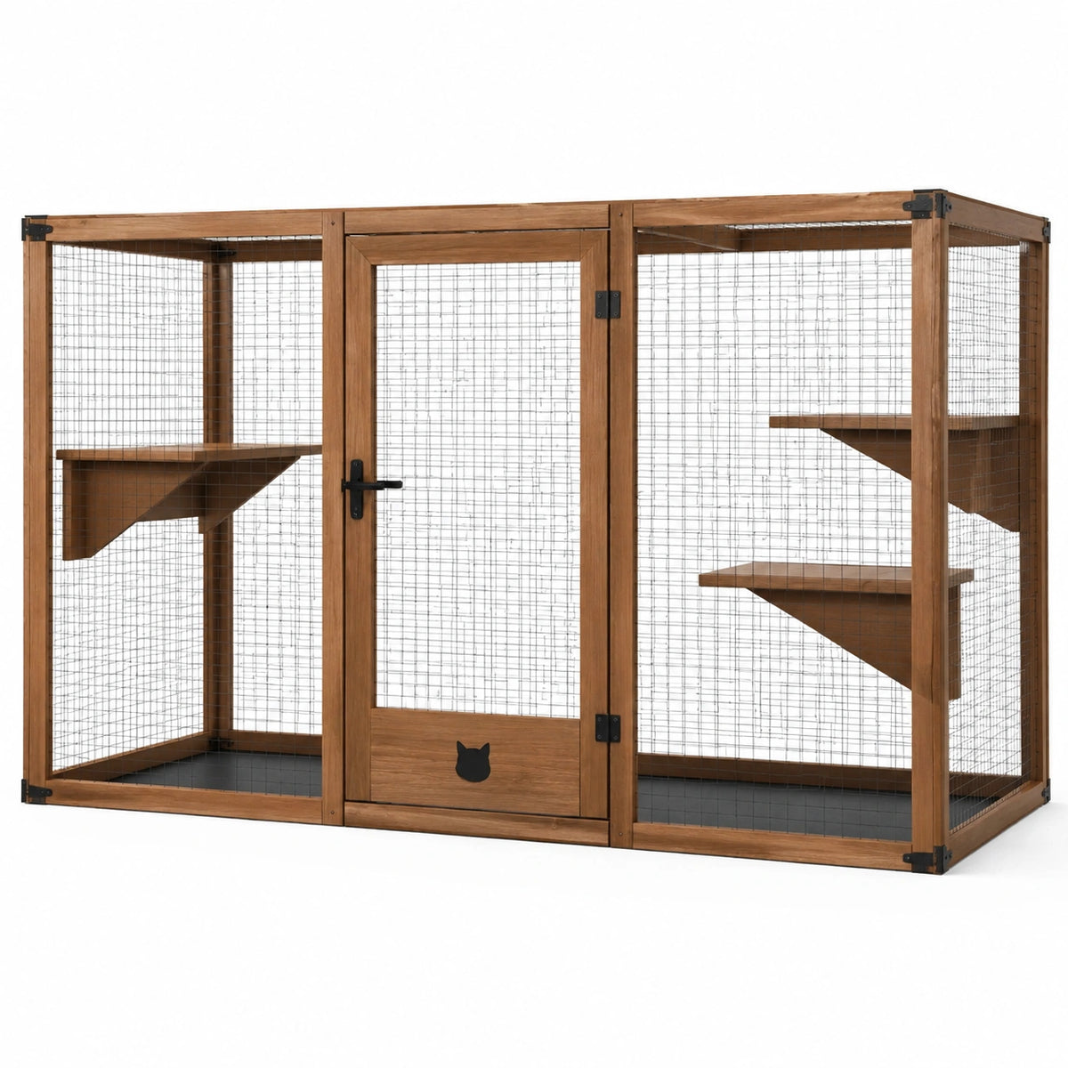 Jaula para gatos de madera y alambre galvanizado con estantes