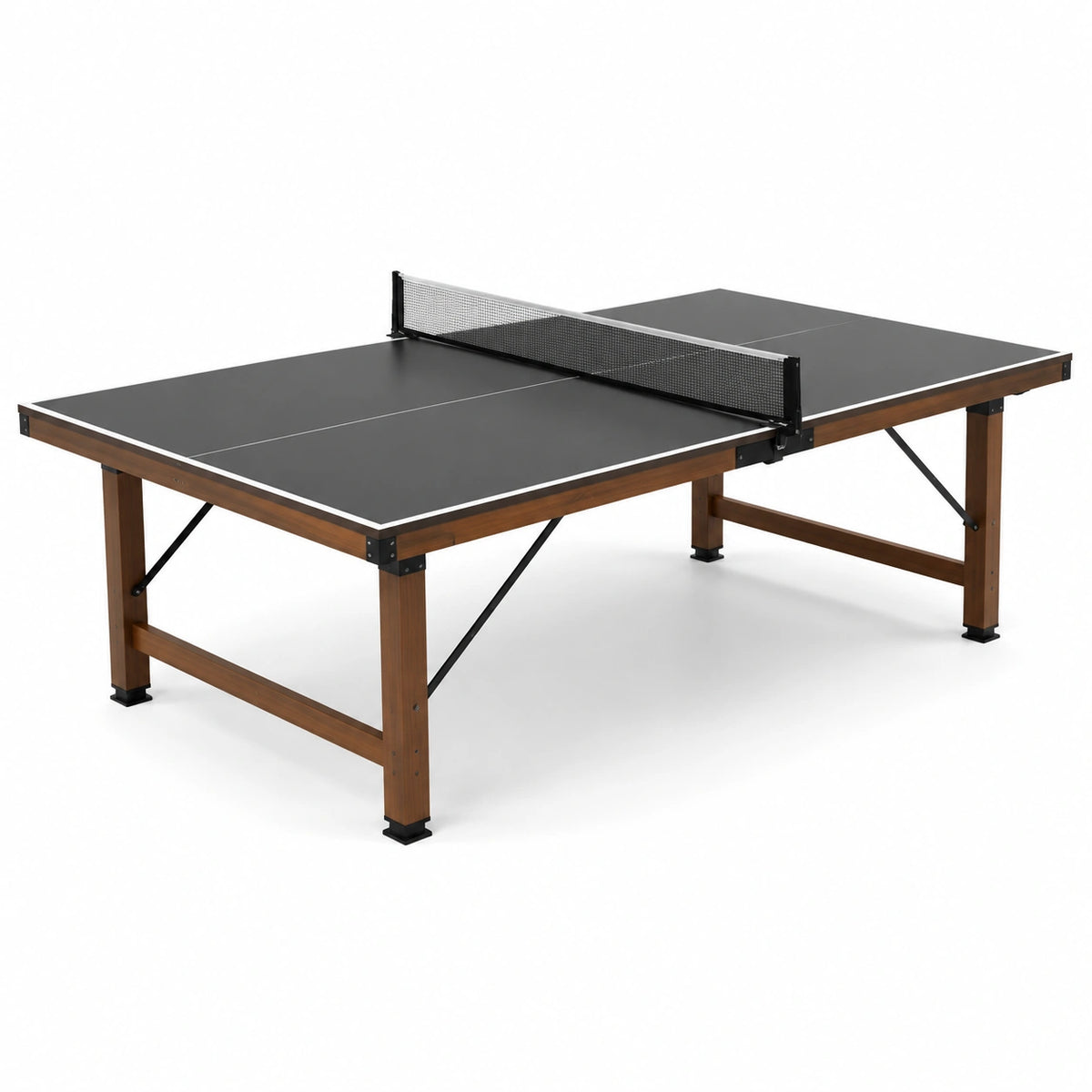 Mesa de ping-pong MDF negro con patas de madera
