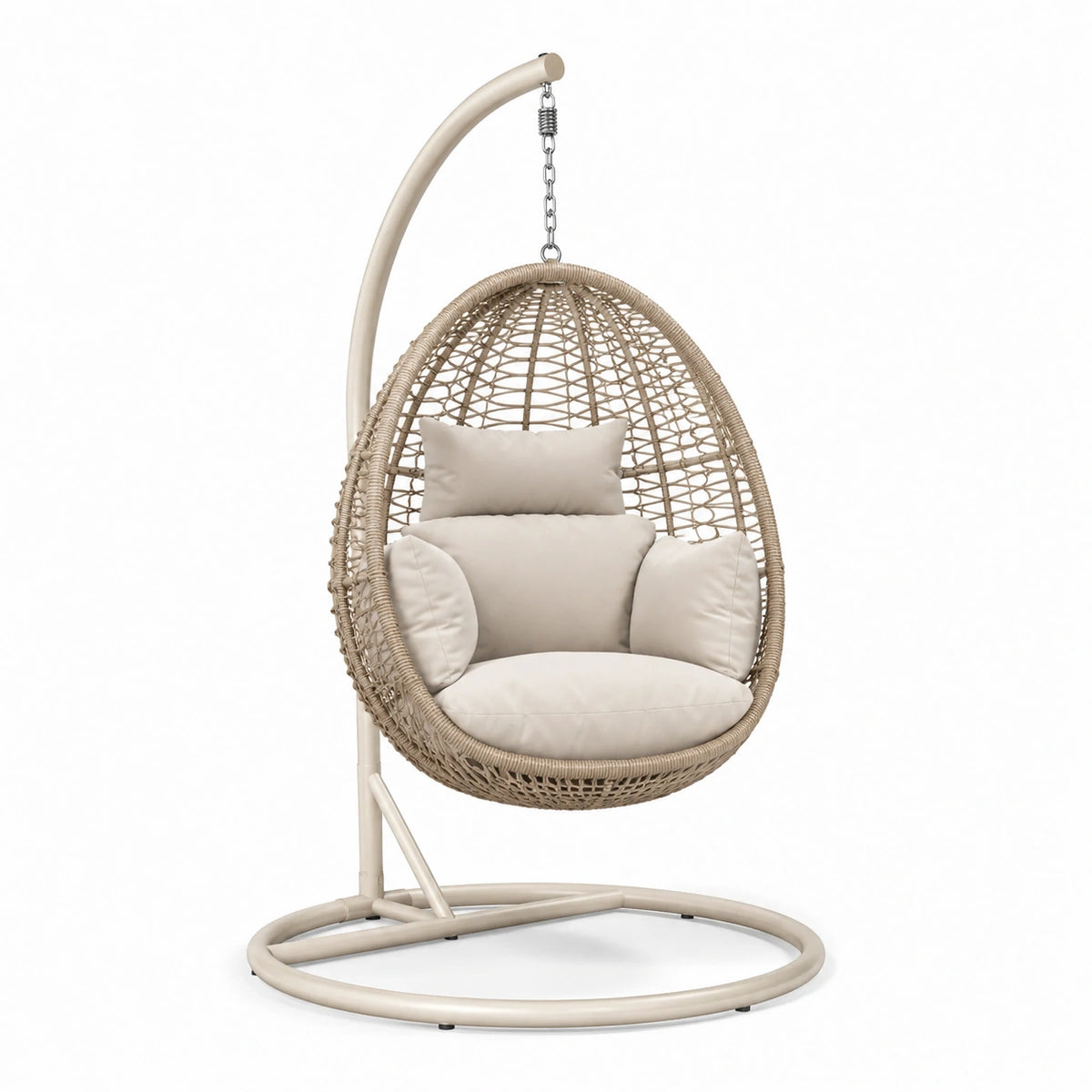 Sillón colgante de ratán con base de metal beige