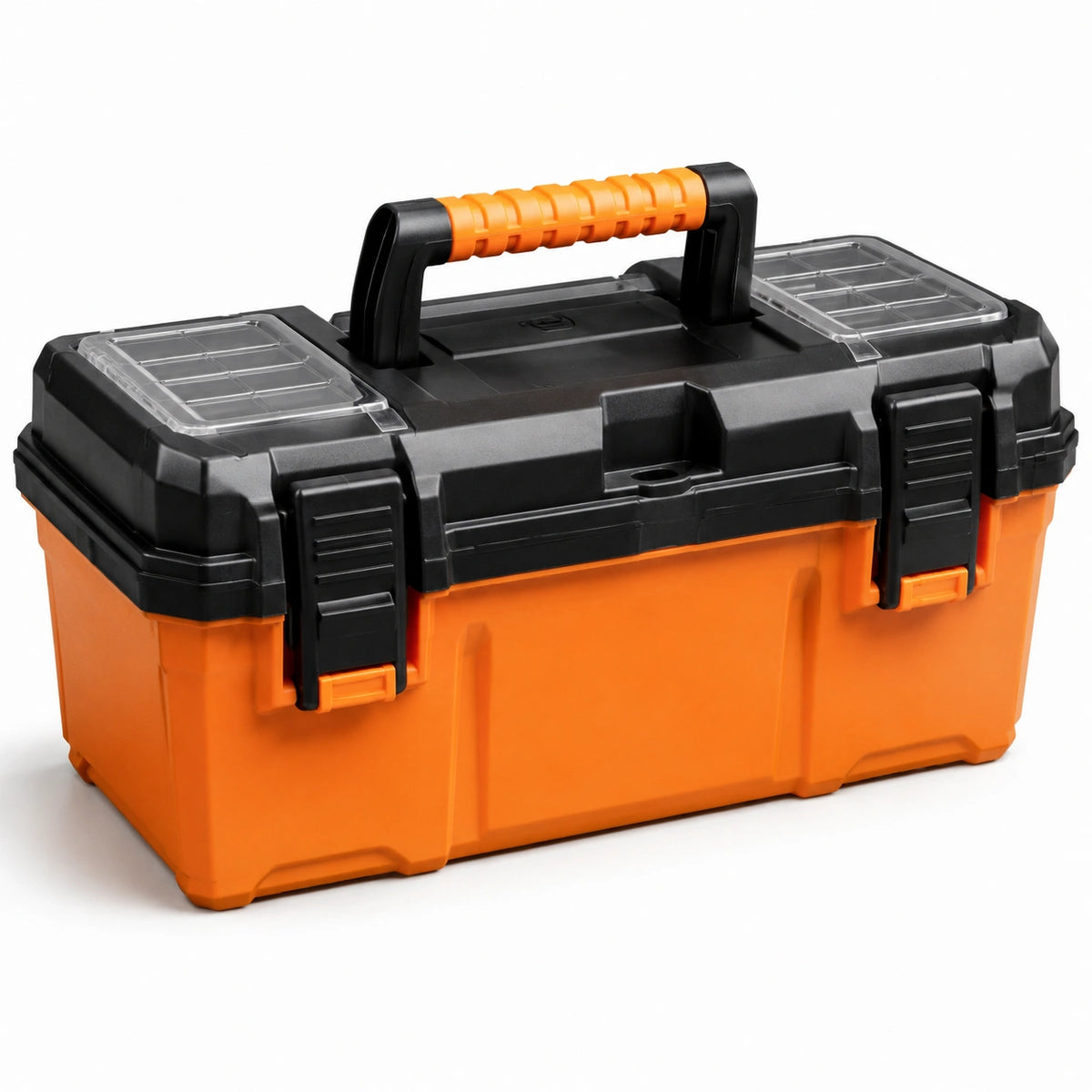 Caja de herramientas de plástico negro y naranja 48x25x25 cm