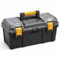 Caja de herramientas plástica con compartimentos, negro y amarillo, 45 cm
