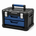 Caja de herramientas con cajones de plástico negro y azul, 45x30x25 cm