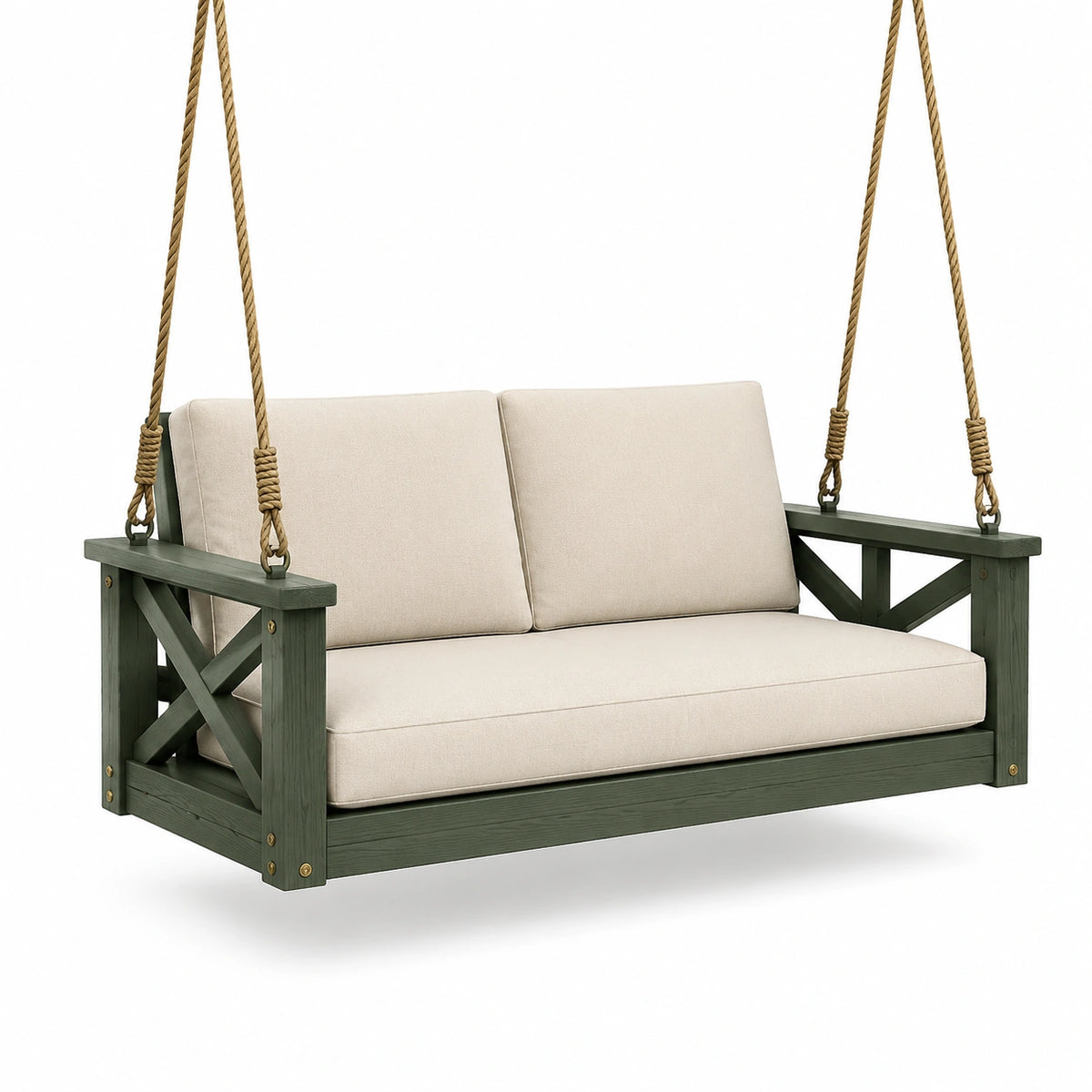 Columpio de madera con cojines de poliéster beige