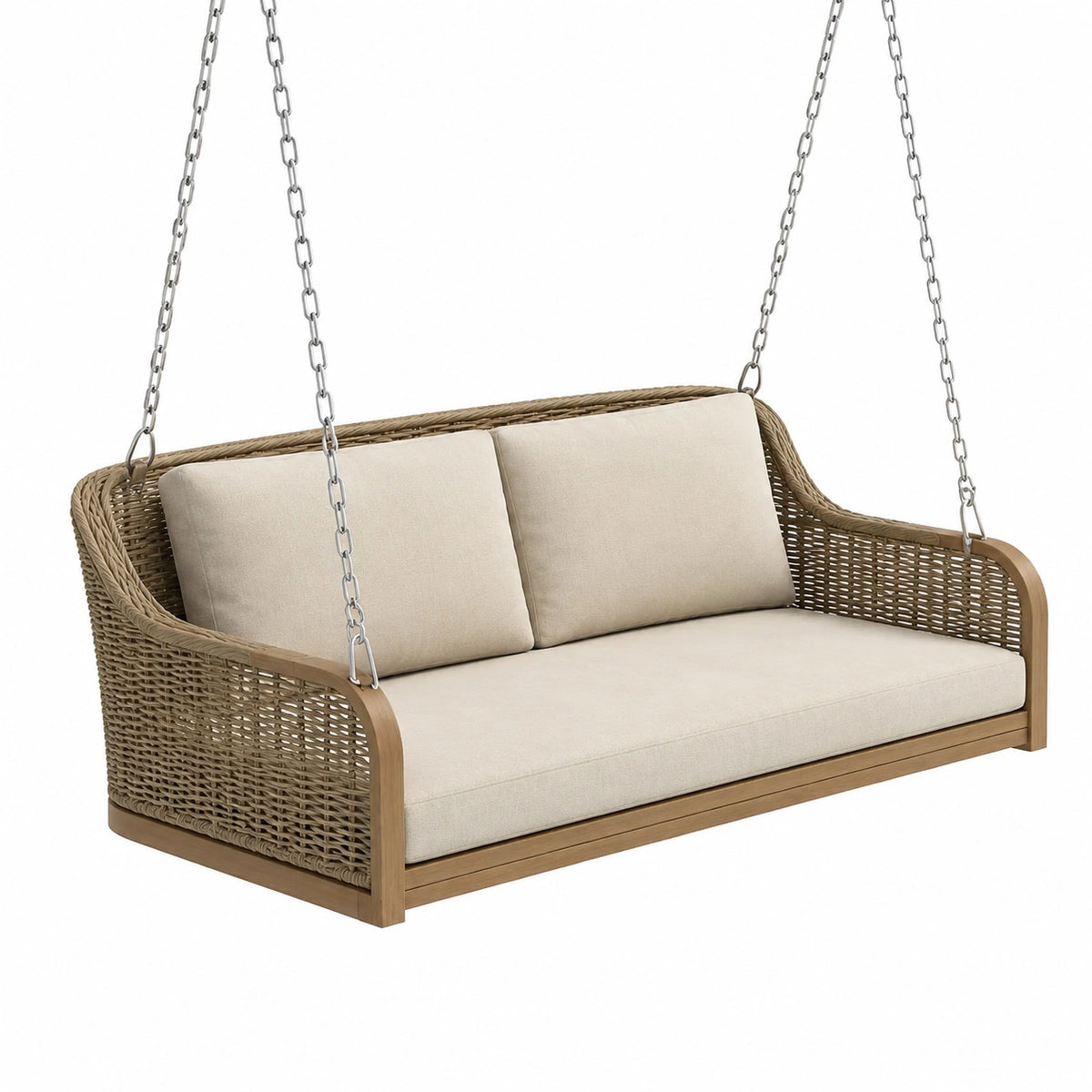 Columpio de Porche de Aluminio y Mimbre Sintético con Cojines Beige