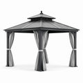 Pabellón de jardín de aluminio con cortinas de poliéster gris