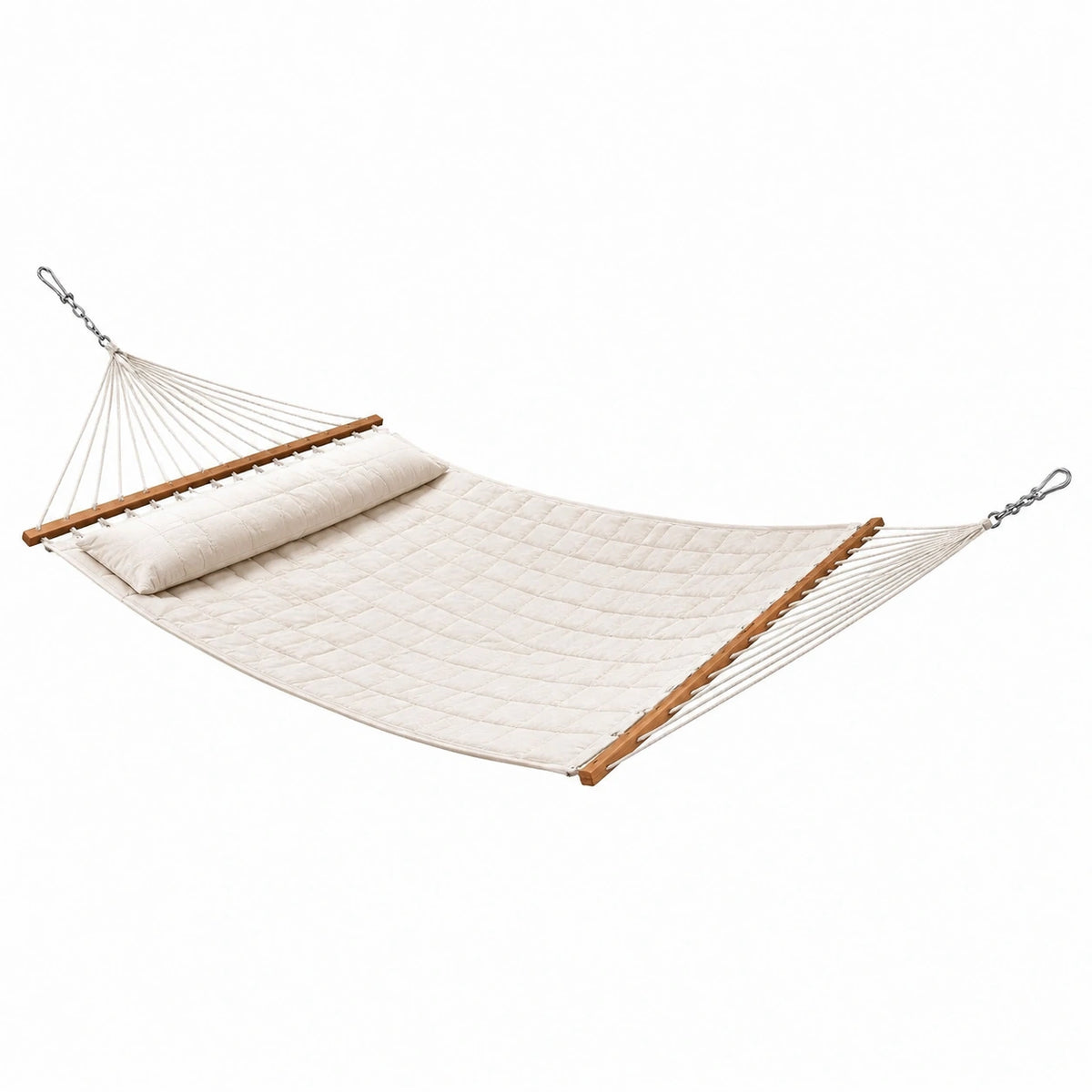 Hamaca de Algodón Beige con Barra de Madera y Cojín 200x140 cm