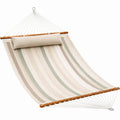 Hamaca de Algodón y Madera con Almohada Rayas Beige y Verde 200x150 cm